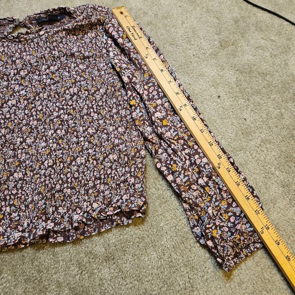 American Eagle Size Small S Ribbed Crop Long Sleeve Purple Floral Flower Top - Picture 8 of 9